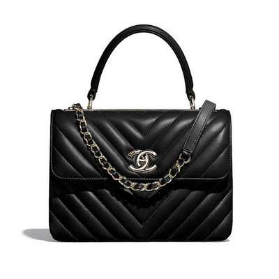 优雅典范 香奈儿口盖包顶手柄羊皮革小号手提包 A92236